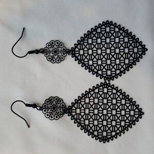 Earrings Very thin, lightweight, glossy black lattice